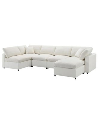  130" Modular Cloud Sofa Bed, 6-Seat Chenille Sectional Couch with Ottoman & Ottoman