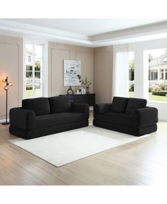 2-in-1 Folding Convertible Sofa Bed, Modern Corduroy Sleeper Couch with 2 Pillows, Black