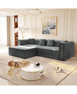 90.6" 3-in-1 Convertible Sleeper Sofa with Ottoman