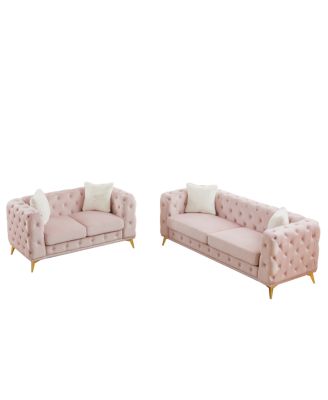 Velvet 3+2 Seater Sofa with Solid Wood Frame & Metal Feet - Modern Living Room Furniture