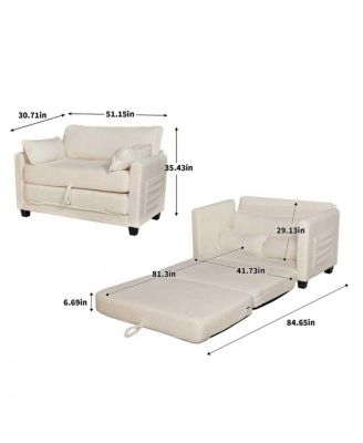  2-in-1 Convertible Corduroy Sofa Bed, 2-Seater Loveseat Sleeper with Storage