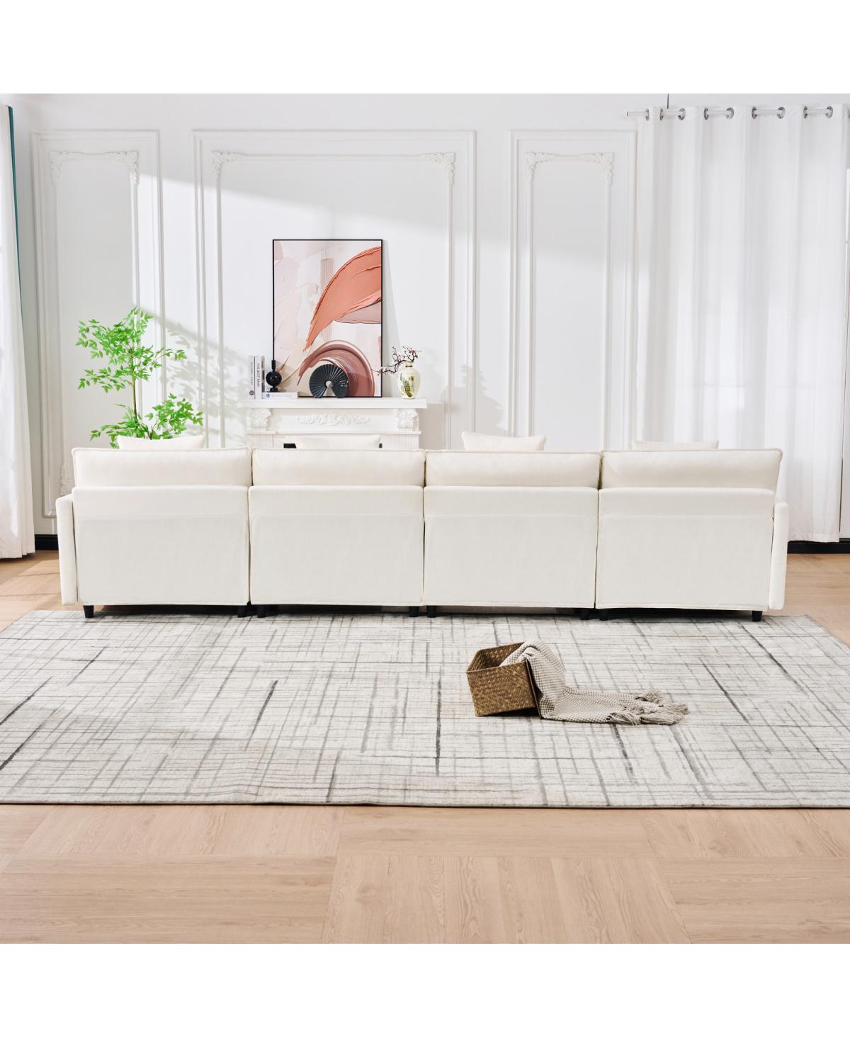 Streamdale Furniture U-shaped modular sectional sofa with 2 ottomans, 4 cushions, 2 pillows. Beige