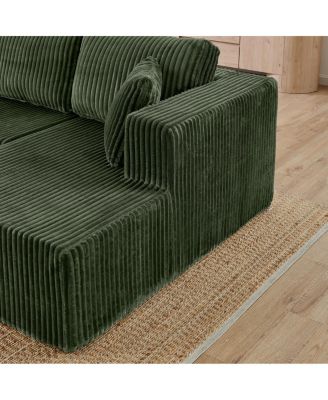  U-shape Modular Corduroy Sofa, Modern Minimalist Sleeper Couch - Green