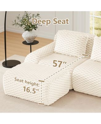  146" U-Shaped Modular Sectional Sofa, Flannelette Fabric, Cream