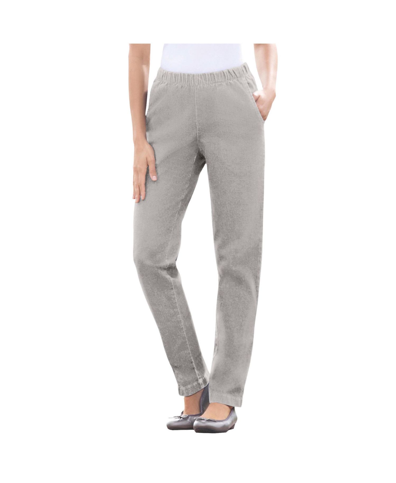 Petite Straight Leg Fineline Pull-On Stretch Denim Jeans