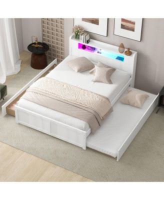 Queen Wood Platform Bed- LED, 2 Drawers & Trundle.