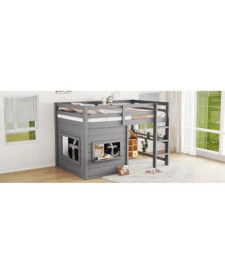 Twin Loft Bed with Slide, Chalkboard, Bookshelf & Rails