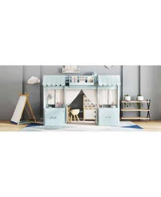 Streamdale Twin Loft Bed with Bookshelf, Curtain, Storage, Playful Design, Blue