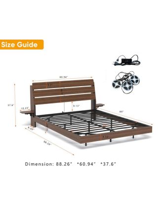 Floating Bed Frame Queen w/ LED Lights & Charging Station