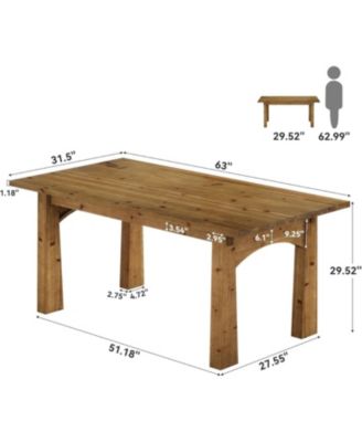 Solid Wood Dining Table for 4-6 People, 63-Inch Farmhouse Kitchen Table with Rich Grain and Texture, Wooden Rectangular Dinner Tables