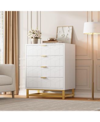4-Drawer Bedroom Dresser, Modern Wood Storage Chest with Metal Legs and Wide Drawers for Living Room or Hallway