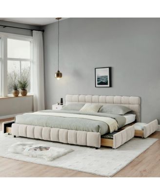Streamdale California King Upholstered Bed with Storage Drawer - Beige
