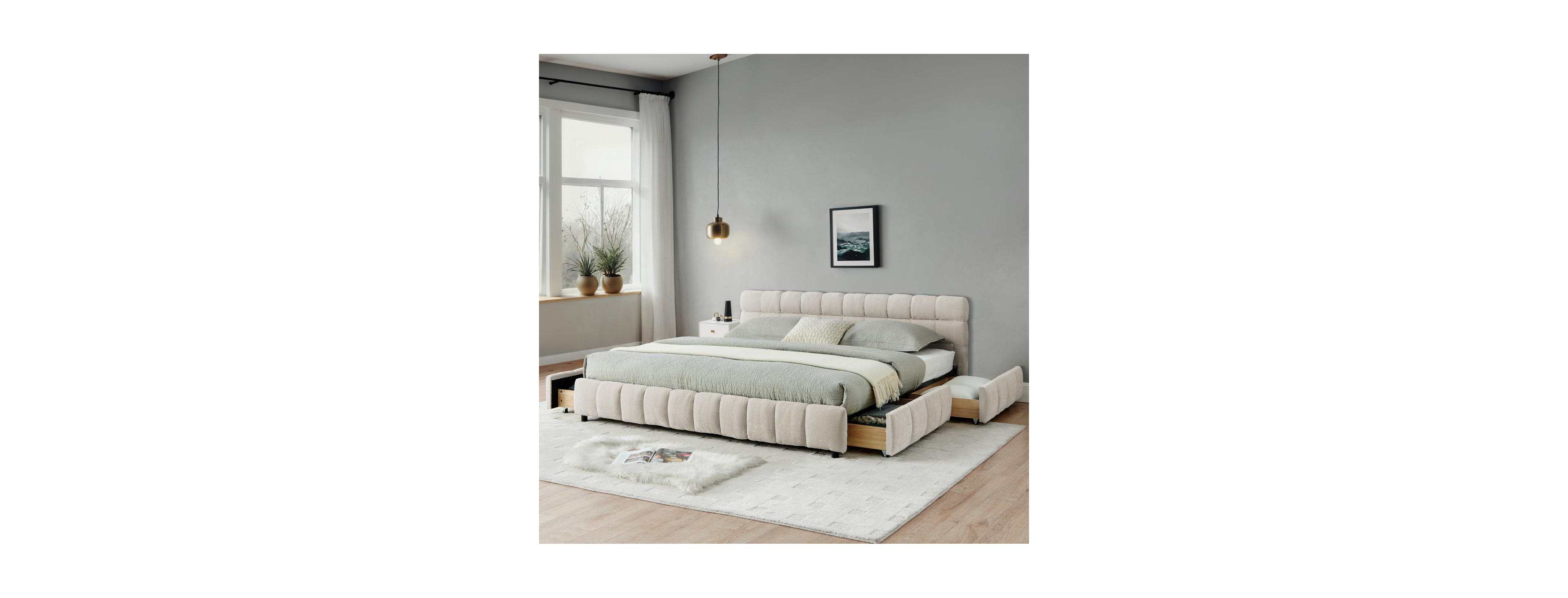 Streamdale Furniture Streamdale California King Upholstered Bed with Storage Drawer - Beige