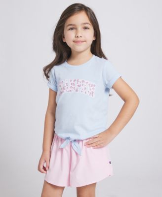 Girls' 4T-6X Tie-Front T-Shirt and Pleated Shorts, 2-Piece Set