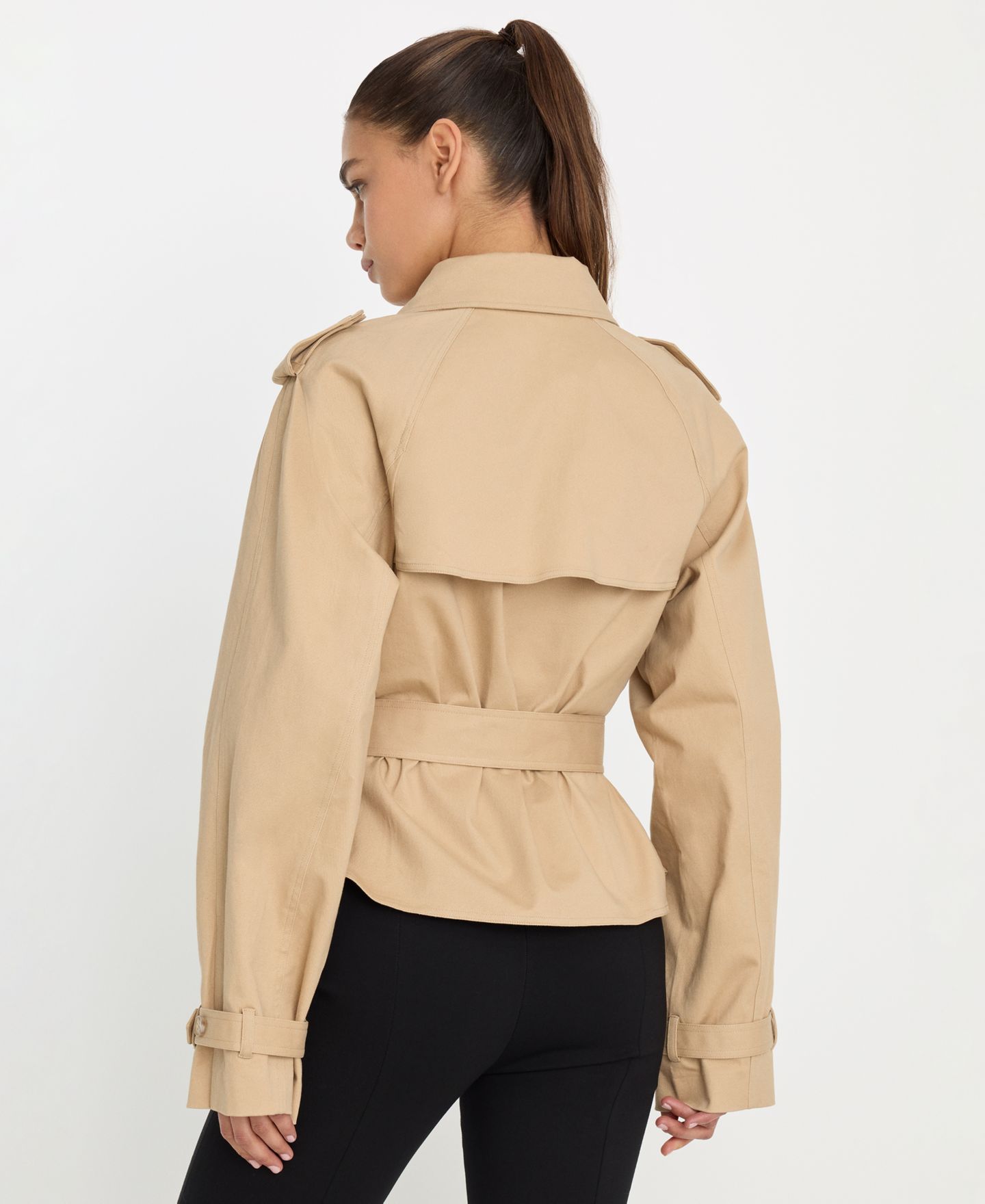Женская куртка Good American Cropped Trench, цвет: Бежевый — фото 5