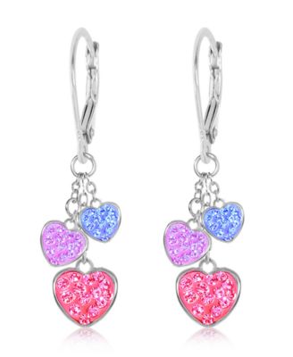 Girls Heart Dangle White Gold Paladdium Leverback Earring