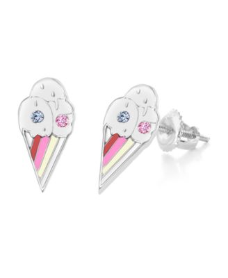 Girls /Girl/Ice cream Enamel Stripes Crystal White Gold Palladium Plating Screwstud Earring