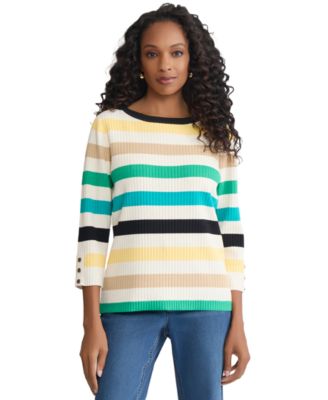 Petite Striped Boat Neck Top