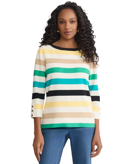 Petite Striped Boat Neck Top - Kelly Multi