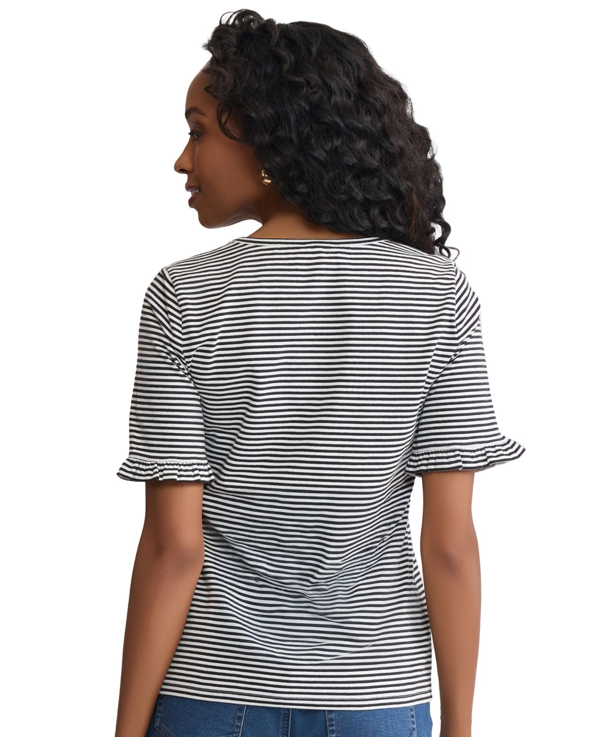 Jones New York Petite Elbow Ruffle-Sleeve Crewneck T-Shirt