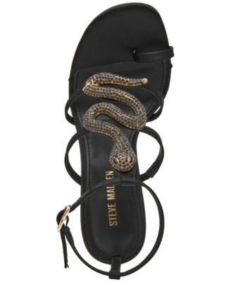 Women's Python Embellished T-Strap Stiletto Heel Dress Sandals