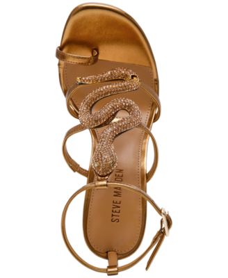 Women's Python Embellished T-Strap Stiletto Heel Dress Sandals