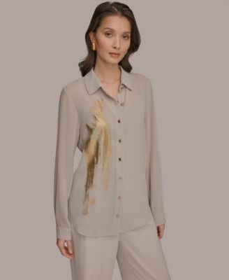 Petite Brush Stroke Button-Down Blouse