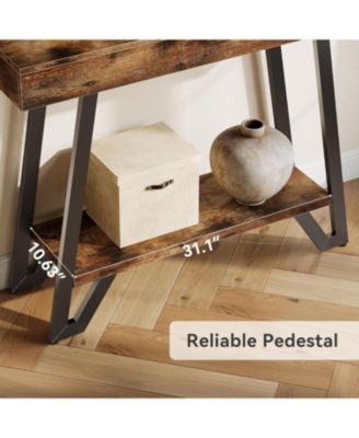 41-Inch Console Table with Geometric Metal Frame, 2-Tier Entryway Tables with Storage Shelves, Industrial Hallway Sofa Table