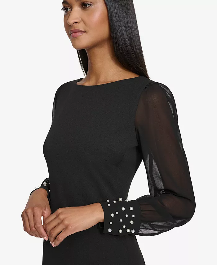 Women's Illusion-Sleeve Beaded-Cuff Dress - thumbnail 4
