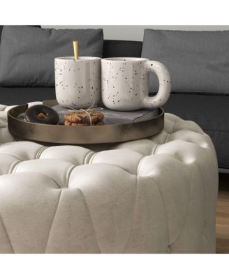 Tufted Ottoman Foot Stool with Velvet-feel Upholstery, Dark