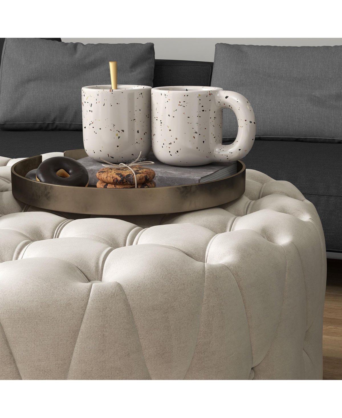 Homcom Button Tufted Ottoman Foot Stool with Velvet-feel Upholstery,