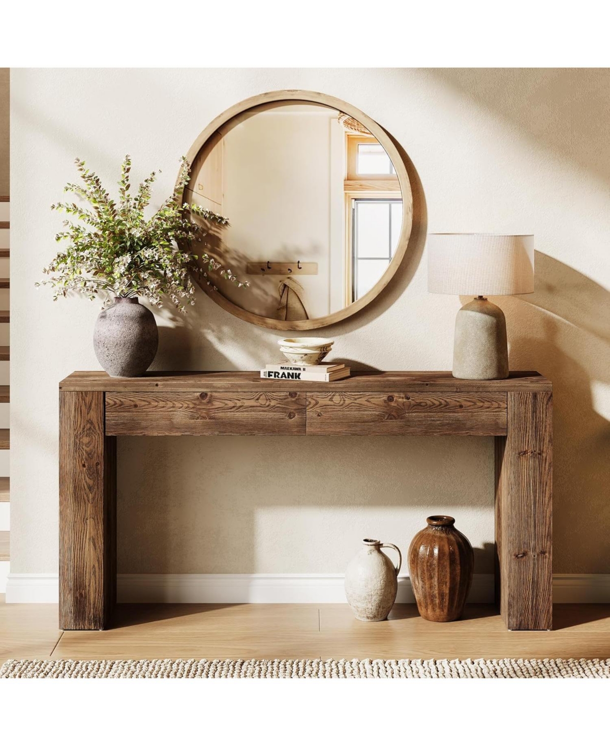 Tribesigns Sofa Table with 2 Drawers, 63 Inches Extra Long Console Table, Solid Wood Sofa Table Behind Couch, Large Entryway Hallway Foyer Tables