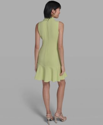 Women's Flower-Button Collared Sleeveless Shift Dress