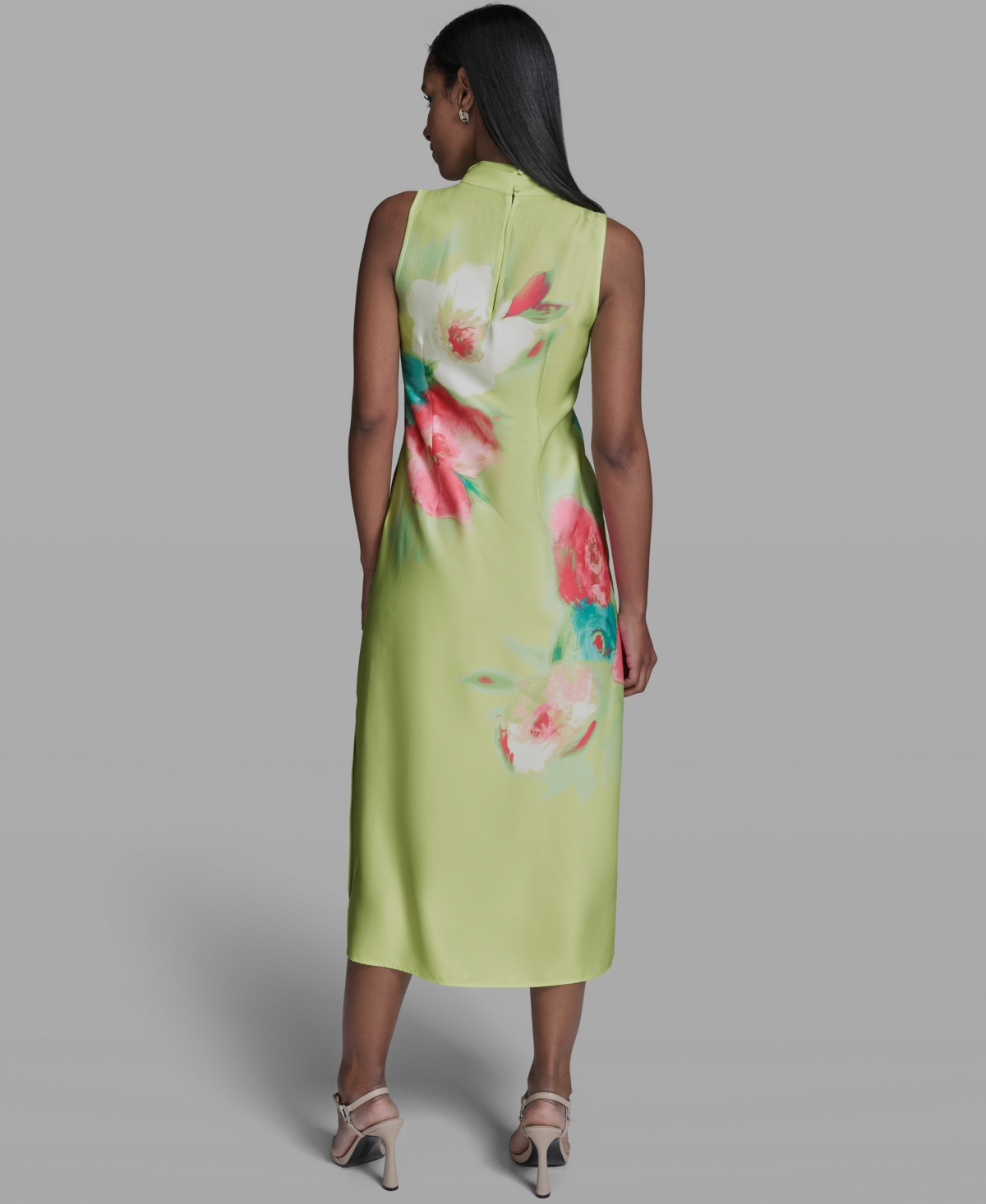 Karl Lagerfeld Paris Women's Floral Printed Mock Neck Midi Dress