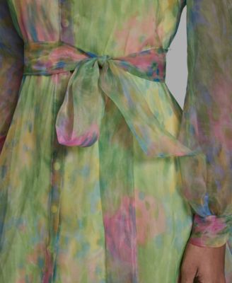 Women's Printed Puff-Sleeve Collared Dress