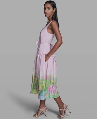 Women's Drop Waist Border Hem Midi Dress