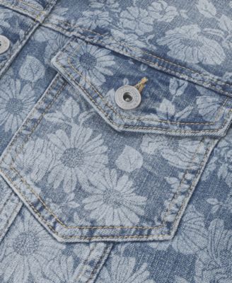 Girls' Oversized Floral Denim Trucker Jacket