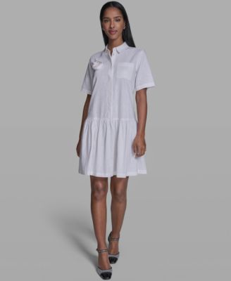 Women's Drop Waist Collared Shirt Dress