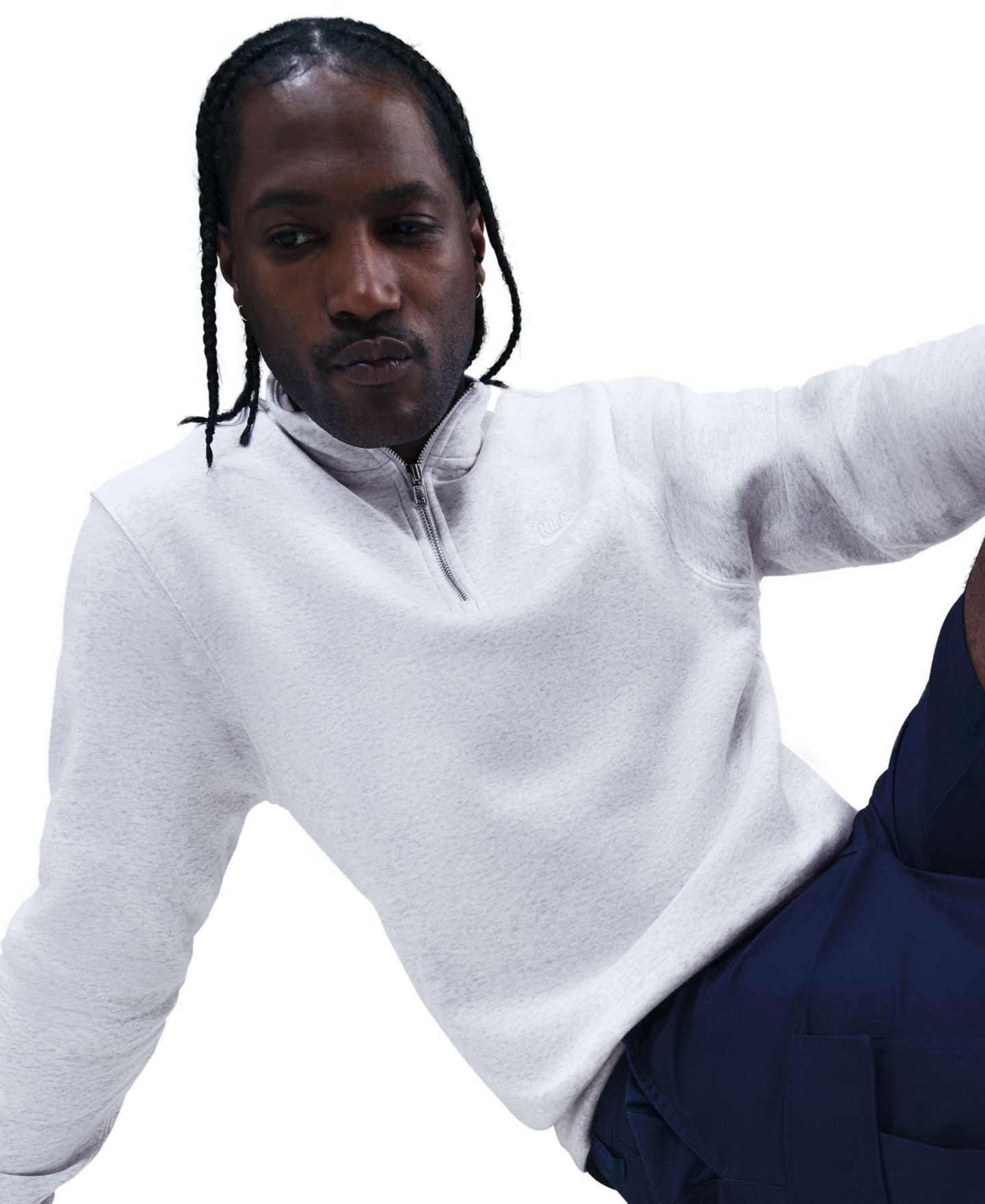 Мужская толстовка Nike Sportswear Club Half-Zip Fleece, цвет: Берёзовый меланжевый / Белый — фото 3