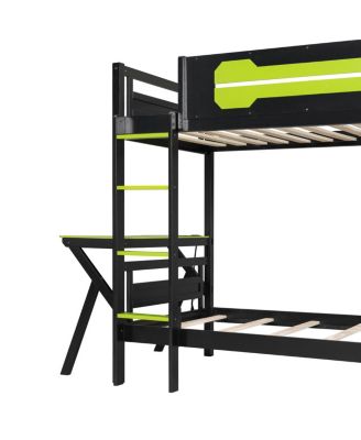 Twin Size Gaming Bunk Bed with Desks & USB Ports