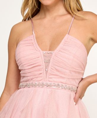 Juniors' Strappy Petal Detail Skirt Dress