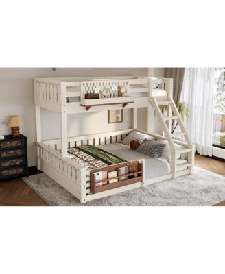 Twin XL over Queen Bunk Bed with Ladder, Guardrails, Pegboard & Bookshelf