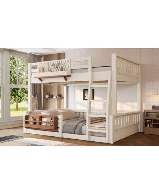 Full XL over Queen Bunk Bed with Ladder, Pegboard, Bookshelf
