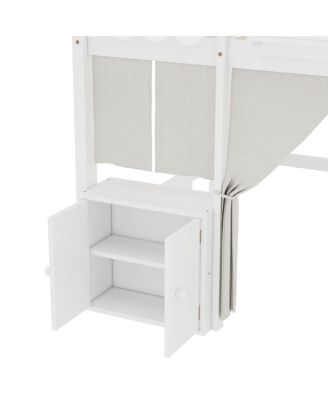 Twin Loft Bed with Bookshelf, Curtain, Storage, Playful Design