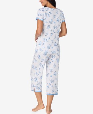 Women's Cropped Short-Sleeve Pajama Top and Pants, 2-Piece Set