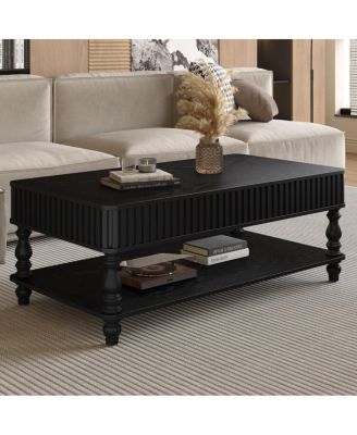Lift Top Coffee Table with Storage, Solid Wood Black Finish, Modern Desk