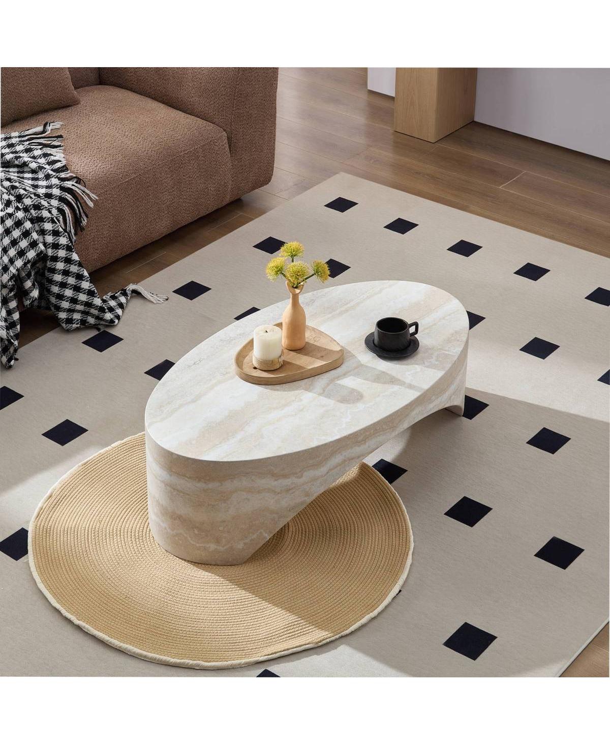 Streamdale Furniture The oval natural marble coffee table side table in the living room
