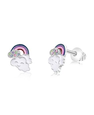 Chanteur Girls /Girl/Rainbow Clouds Crystal White Gold Palladium Plating Screwstud Earring - Silver