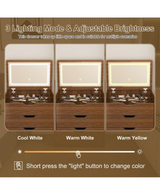 Streamdale 3-in-1 Vanity Desk with Lighted Mirror & Stool, Flip Top Makeup Dressing Table (Walnut