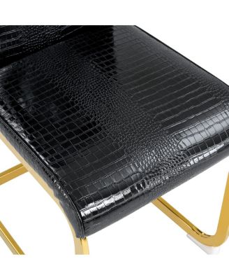 Set of 4 Retro Alligator Upholstered Dining Chairs with Crystal Buckle & Gold Legs